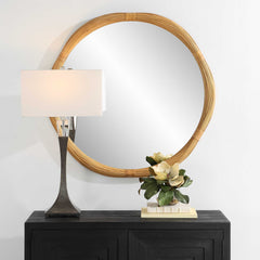 Salina Woodtone Round Bamboo Mirror - Ornate Home