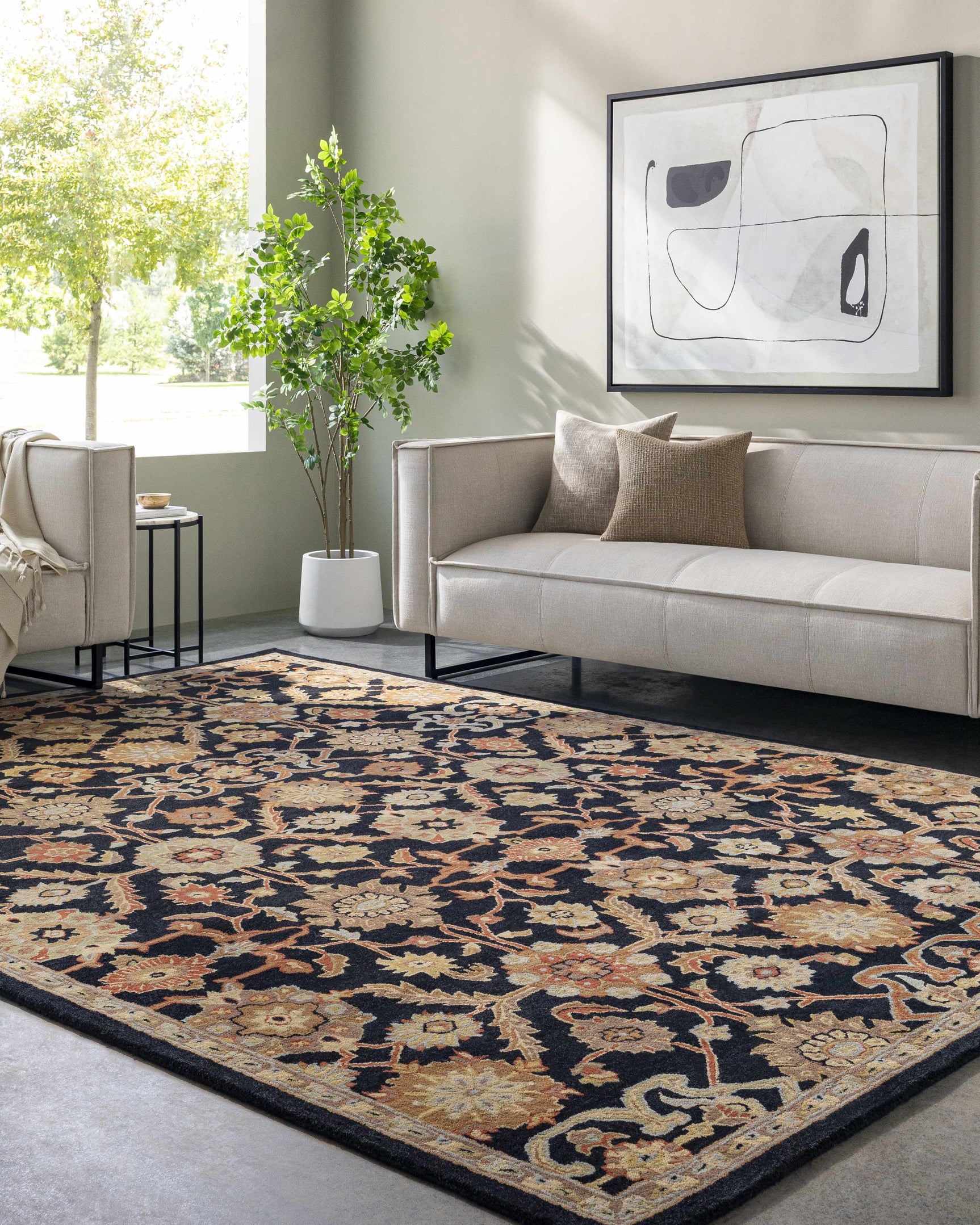 Salix Hand Tufted Black Wool Rug - Ornate Home