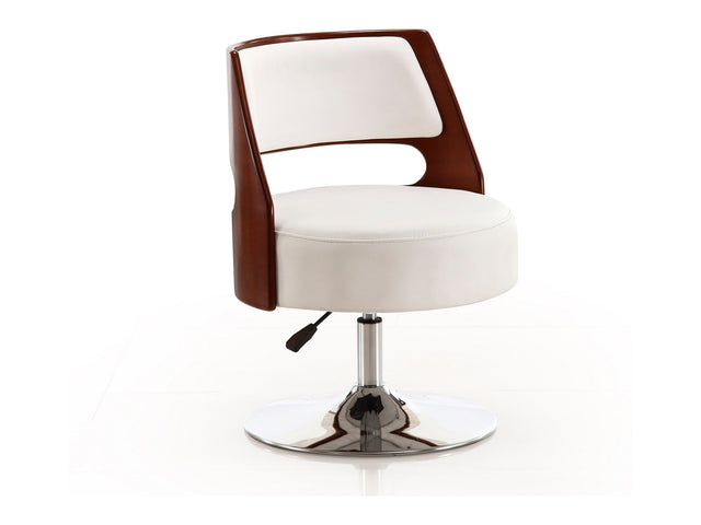 Salon Adjustable Height Swivel Accent Chair in White and Polished Chrome - Ornate Home