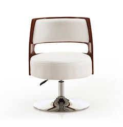 Salon Adjustable Height Swivel Accent Chair in White and Polished Chrome - Ornate Home