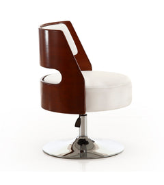 Salon Adjustable Height Swivel Accent Chair in White and Polished Chrome - Ornate Home