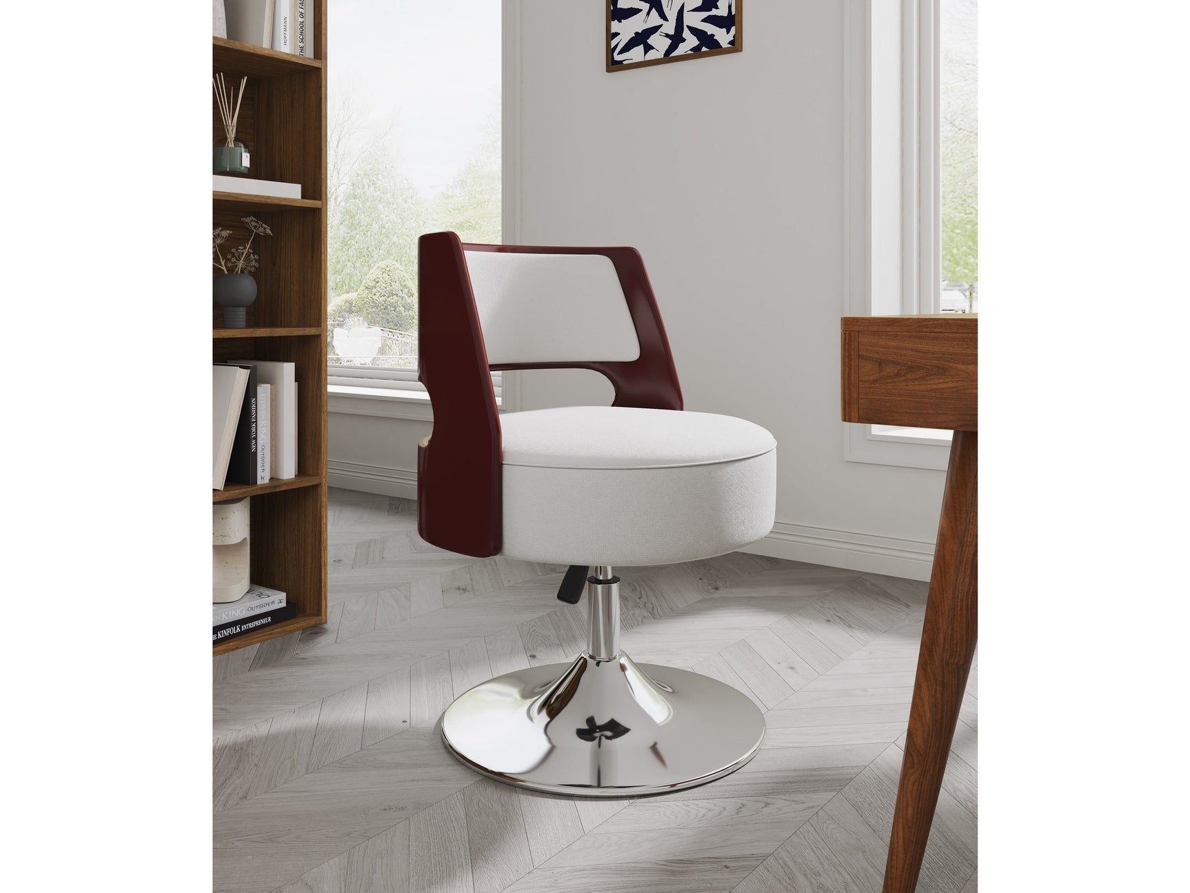 Salon Adjustable Height Swivel Accent Chair in White and Polished Chrome (set of 2) - Ornate Home