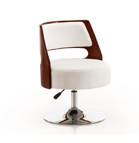 Salon Adjustable Height Swivel Accent Chair in White and Polished Chrome (set of 2) - Ornate Home