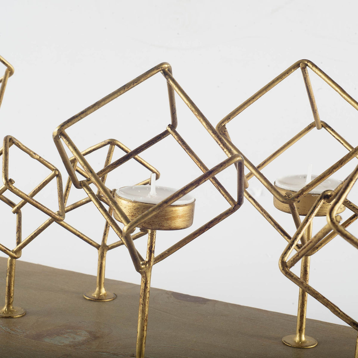 Salvador Brass Wood Base Cube Tea Light Table Candle Holder - Ornate Home