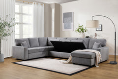 Samara Gray 137"W Chenille Sectional Sofa with Right-Facing Chaise - Ornate Home