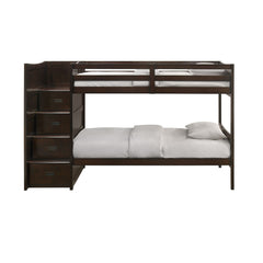 Sami Espresso Over Twin Step Bunk Bed with Left HB - Ornate Home