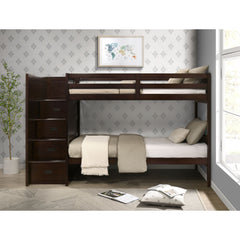 Sami Espresso Over Twin Step Bunk Bed with Left HB - Ornate Home