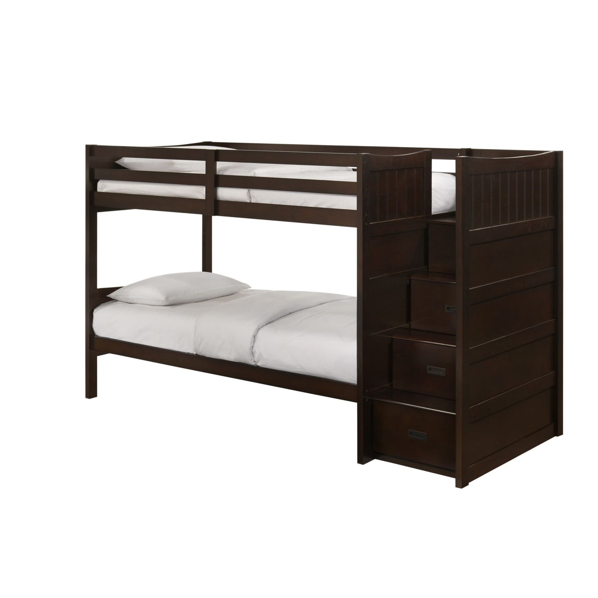 Sami Espresso Over Twin Step Bunk Bed with Right HB - Ornate Home