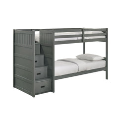 Sami Grey Over Twin Step Bunk Bed with Left HB - Ornate Home