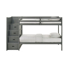 Sami Grey Over Twin Step Bunk Bed with Left HB - Ornate Home