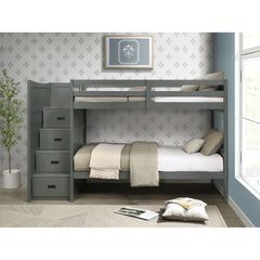 Sami Grey Over Twin Step Bunk Bed with Left HB - Ornate Home