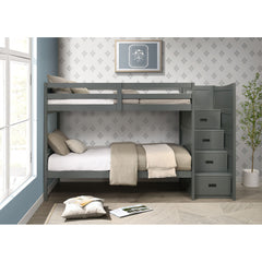 Sami Grey Over Twin Step Bunk Bed with Right HB - Ornate Home