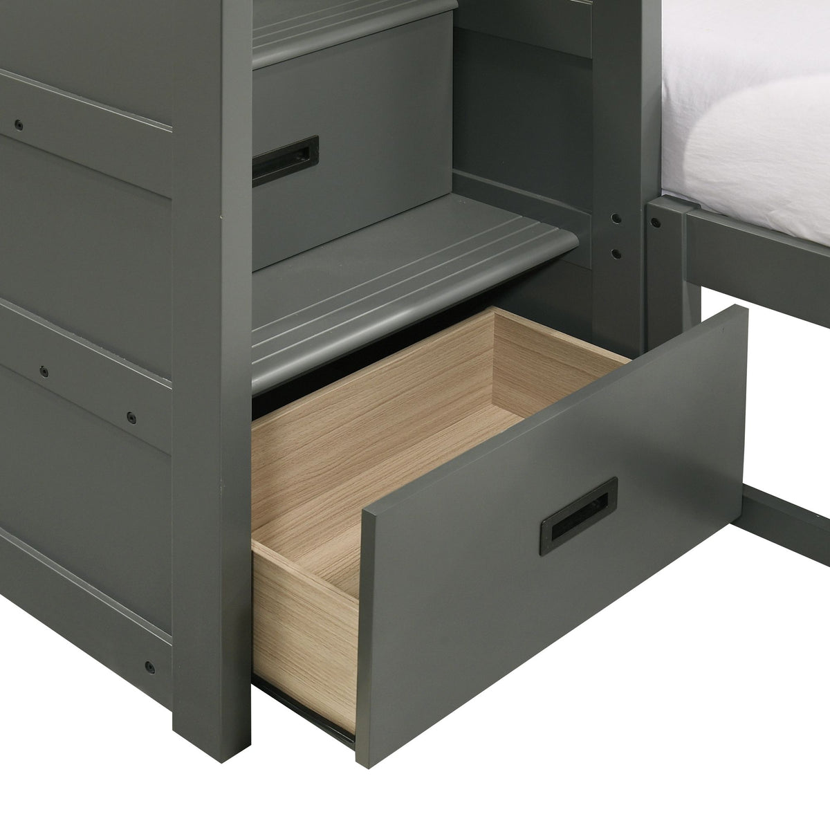 Sami Grey Twin Over Full Step Bunk Bed with Left HB - Ornate Home