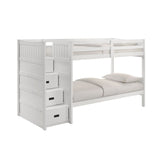 Sami White Over Twin Step Bunk Bed with Left HB - Ornate Home
