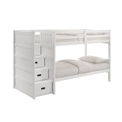Sami White Over Twin Step Bunk Bed with Left HB - Ornate Home