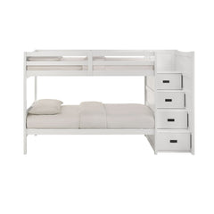 Sami White Over Twin Step Bunk Bed with Right HB - Ornate Home