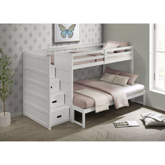 Sami White Twin Over Full Step Bunk Bed with Left HB - Ornate Home