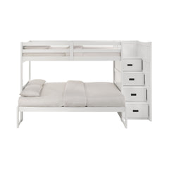 Sami White Twin Over Full Step Bunk Bed with Right HB - Ornate Home