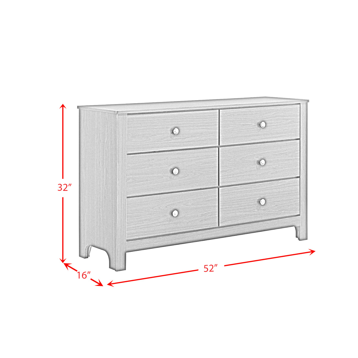 Sami White Youth 6-Drawer Dresser - Ornate Home