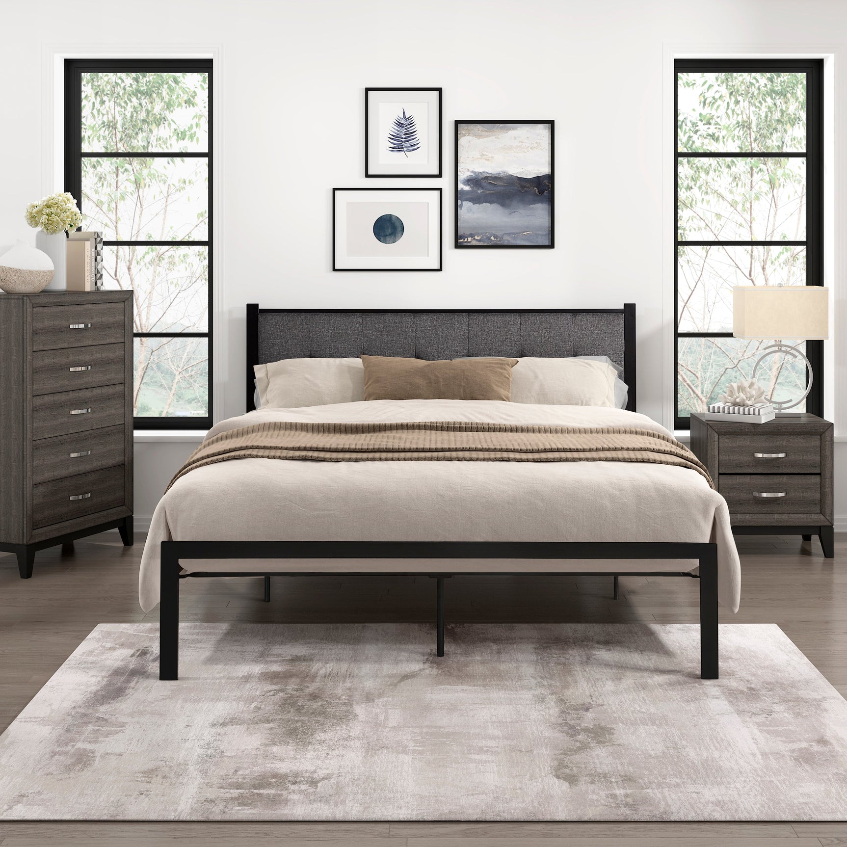 Samuel Black/Gray Metal Queen Platform Bed - Ornate Home