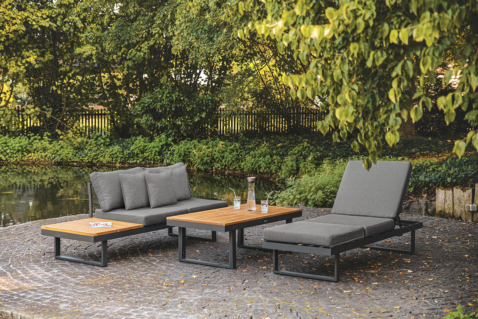 San Jose Gun Metal/Natural/Gray Outdoor Sectional - Ornate Home