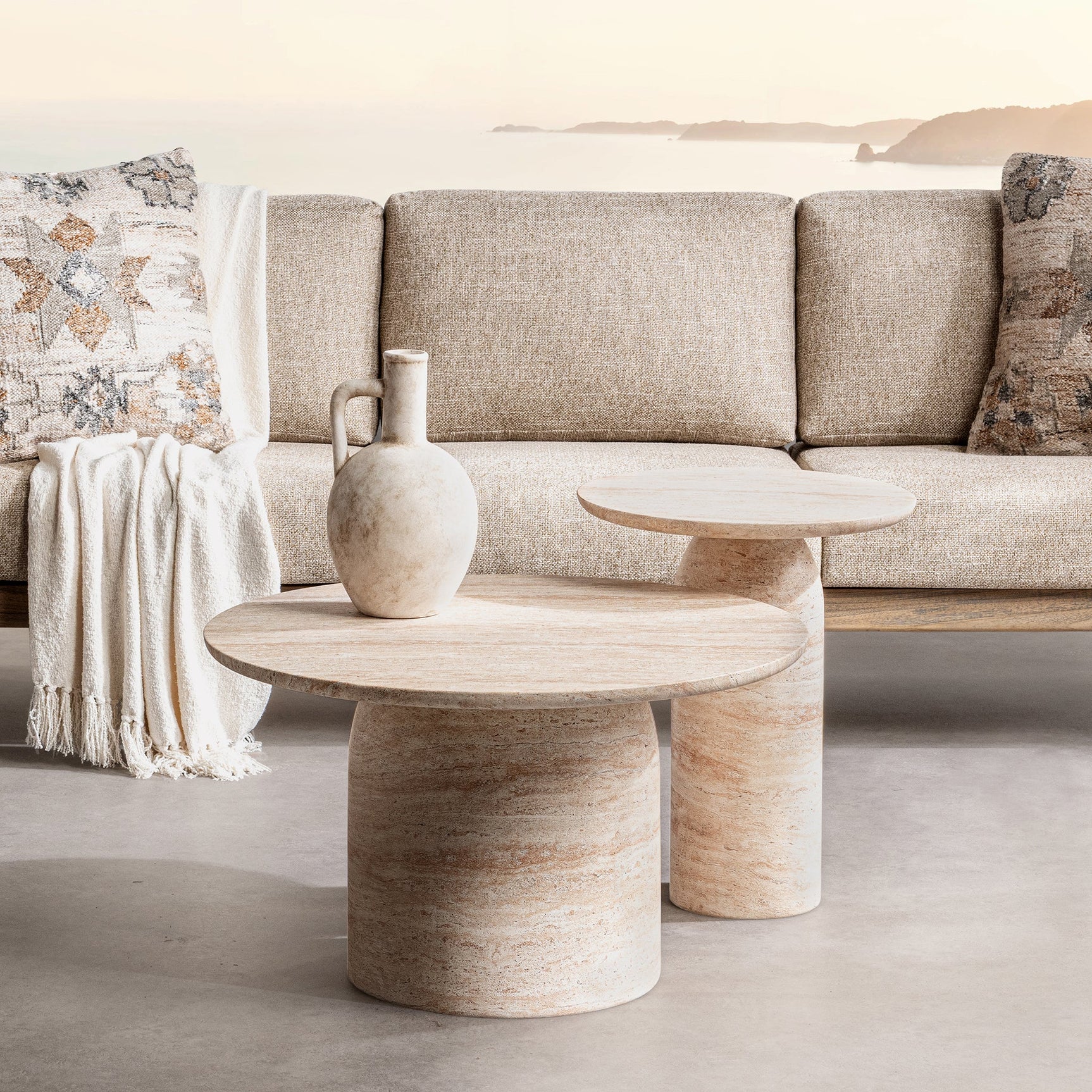 Sana Capri Limestone Outdoor End Table - Ornate Home