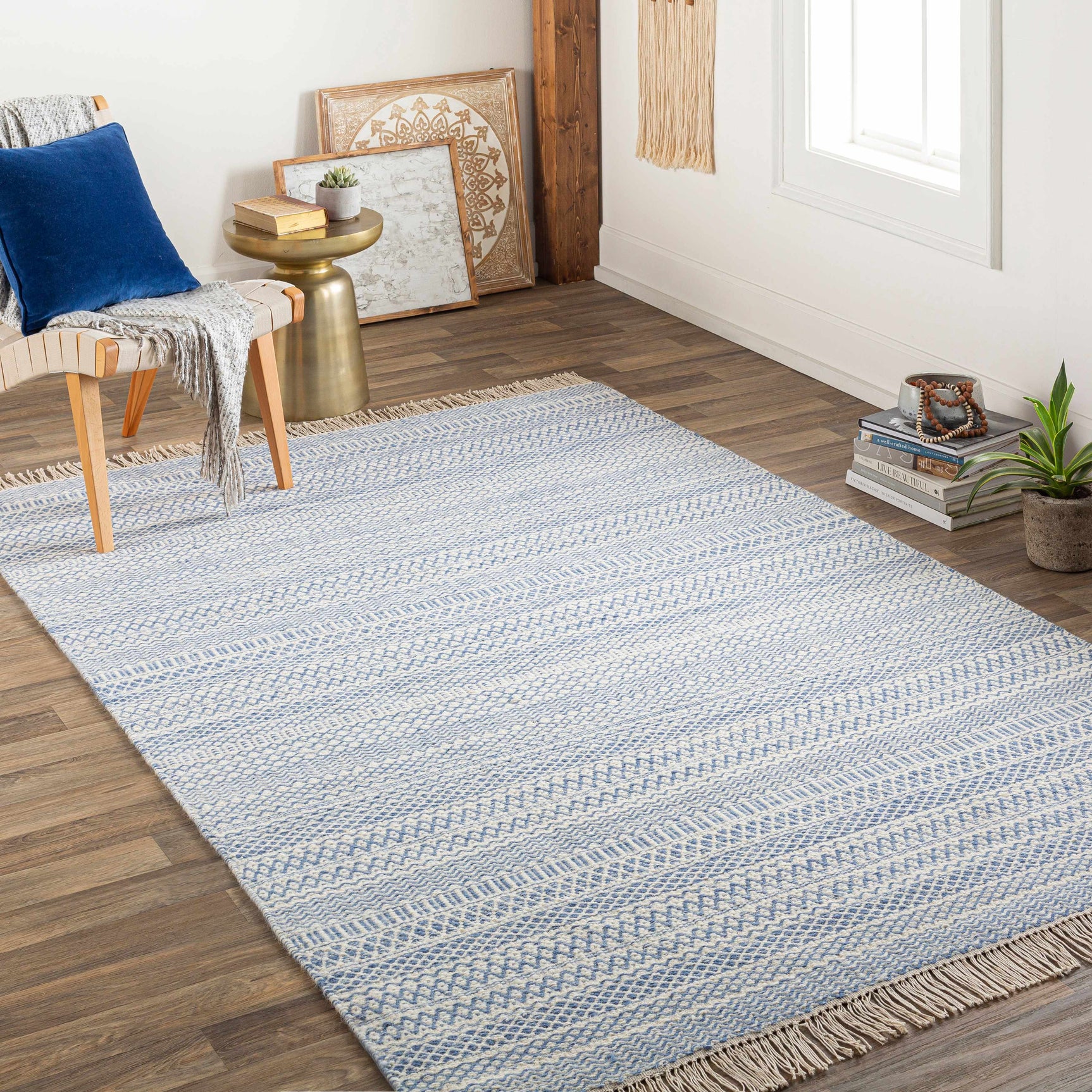 Sanc Blue/Cream Flatweave Wool Rug - Clearance - Ornate Home