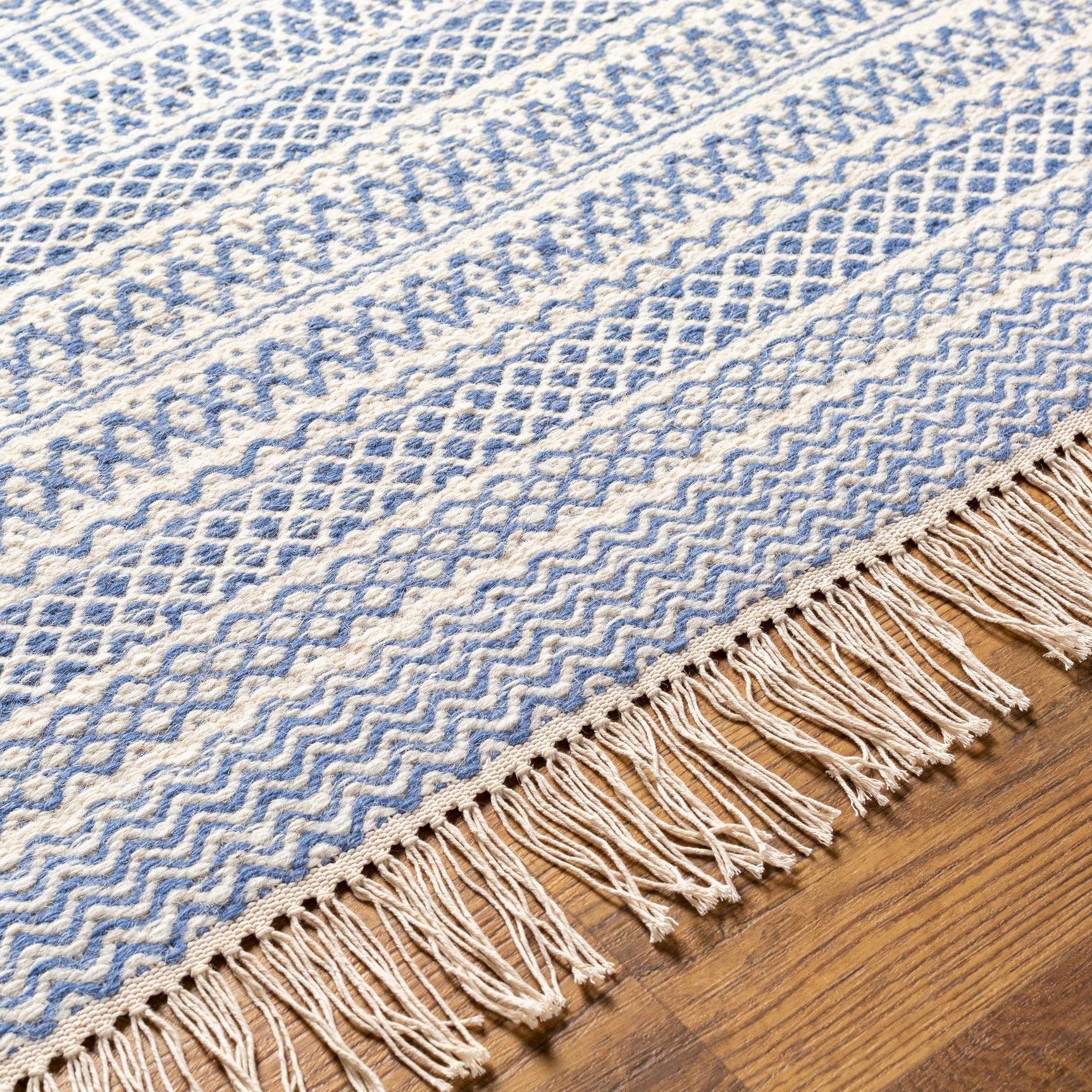 Sanc Blue/Cream Flatweave Wool Rug - Clearance - Ornate Home