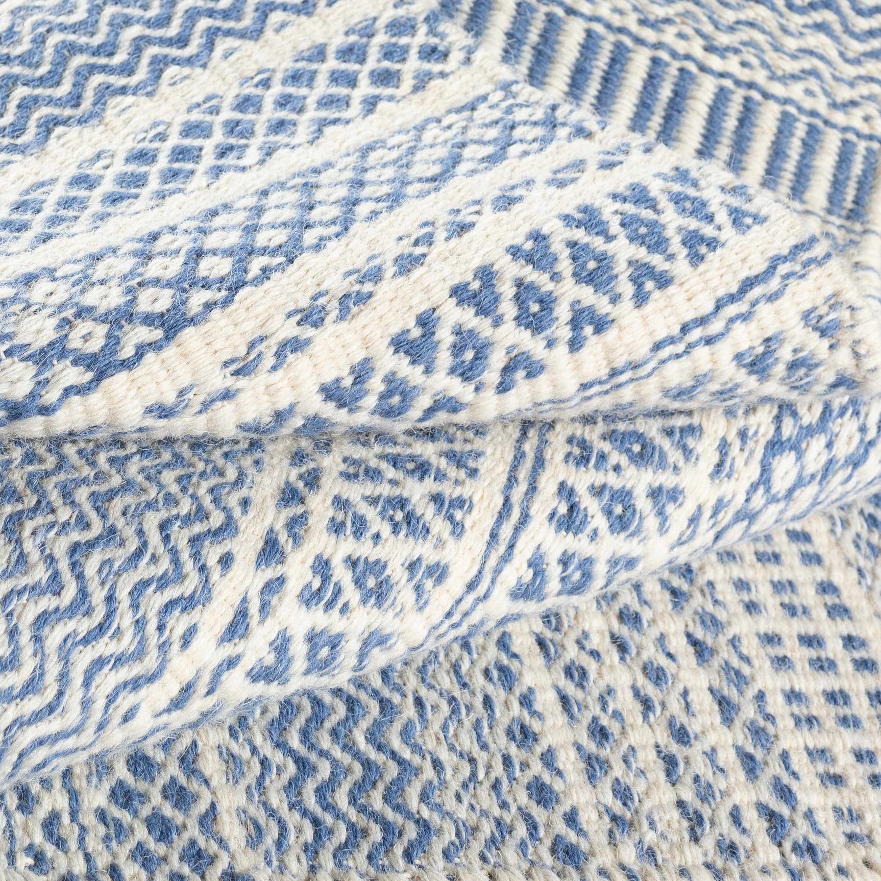Sanc Blue/Cream Flatweave Wool Rug - Clearance - Ornate Home