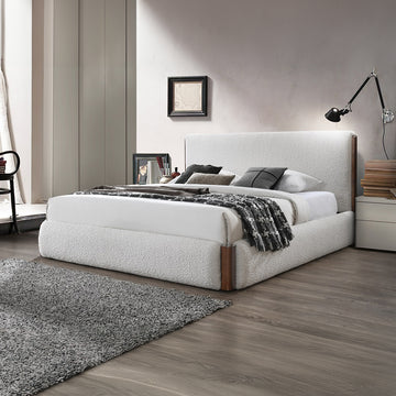 Sandro White Boucle / Walnut Finish Eastern King Bed - Ornate Home