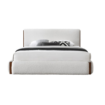 Sandro White Boucle / Walnut Finish Eastern King Bed - Ornate Home