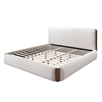 Sandro White Boucle / Walnut Finish Eastern King Bed - Ornate Home