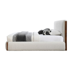 Sandro White Boucle / Walnut Finish Queen Bed - Ornate Home