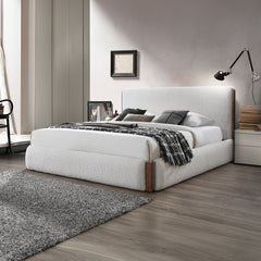 Sandro White Boucle / Walnut Finish Queen Bed - Ornate Home