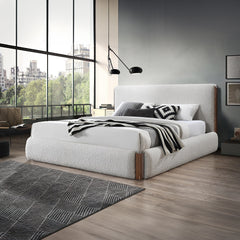 Sandro White Boucle / Walnut Finish Queen Bed - Ornate Home
