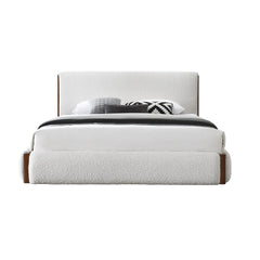 Sandro White Boucle / Walnut Finish Queen Bed - Ornate Home