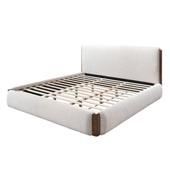 Sandro White Boucle / Walnut Finish Queen Bed - Ornate Home