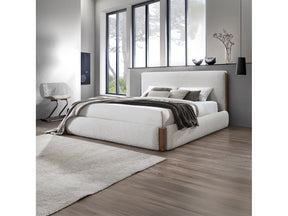 Sandro White Boucle / Walnut Finish Queen Bed - Ornate Home