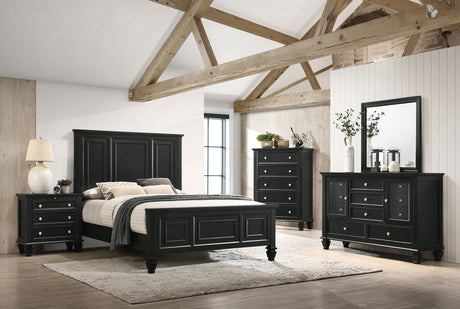 Sandy Beach Black 63-inch California King Wood Panel Bed - Ornate Home