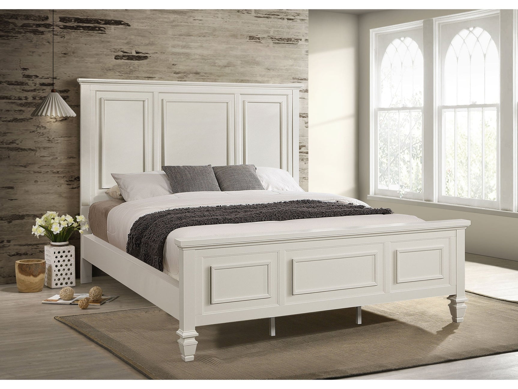 Sandy Beach Cream White 63-inch California King Panel Bed - Ornate Home