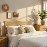 Sandy Natural Wall Mounted Wood and Rattan King Size Headboard - Ornate Home