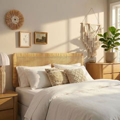 Sandy Natural Wall Mounted Wood and Rattan King Size Headboard - Ornate Home