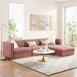 Sanguine Dusty Rose 4-Piece Channel Tufted Performance Velvet Modular Sectional Sofa - Ornate Home