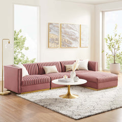 Sanguine Dusty Rose 4-Piece Channel Tufted Performance Velvet Modular Sectional Sofa - Ornate Home