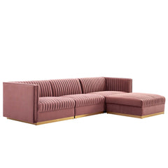 Sanguine Dusty Rose 4-Piece Channel Tufted Performance Velvet Modular Sectional Sofa - Ornate Home