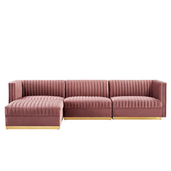 Sanguine Dusty Rose 4-Piece Channel Tufted Performance Velvet Modular Sectional Sofa - Ornate Home