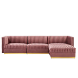 Sanguine Dusty Rose 4-Piece Channel Tufted Performance Velvet Modular Sectional Sofa - Ornate Home