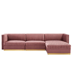 Sanguine Dusty Rose 4-Piece Channel Tufted Performance Velvet Modular Sectional Sofa - Ornate Home