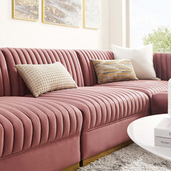 Sanguine Dusty Rose 4-Piece Channel Tufted Performance Velvet Modular Sectional Sofa - Ornate Home