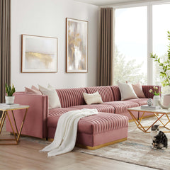 Sanguine Dusty Rose 5-Piece Channel Tufted Performance Velvet Modular Sectional Sofa - Ornate Home